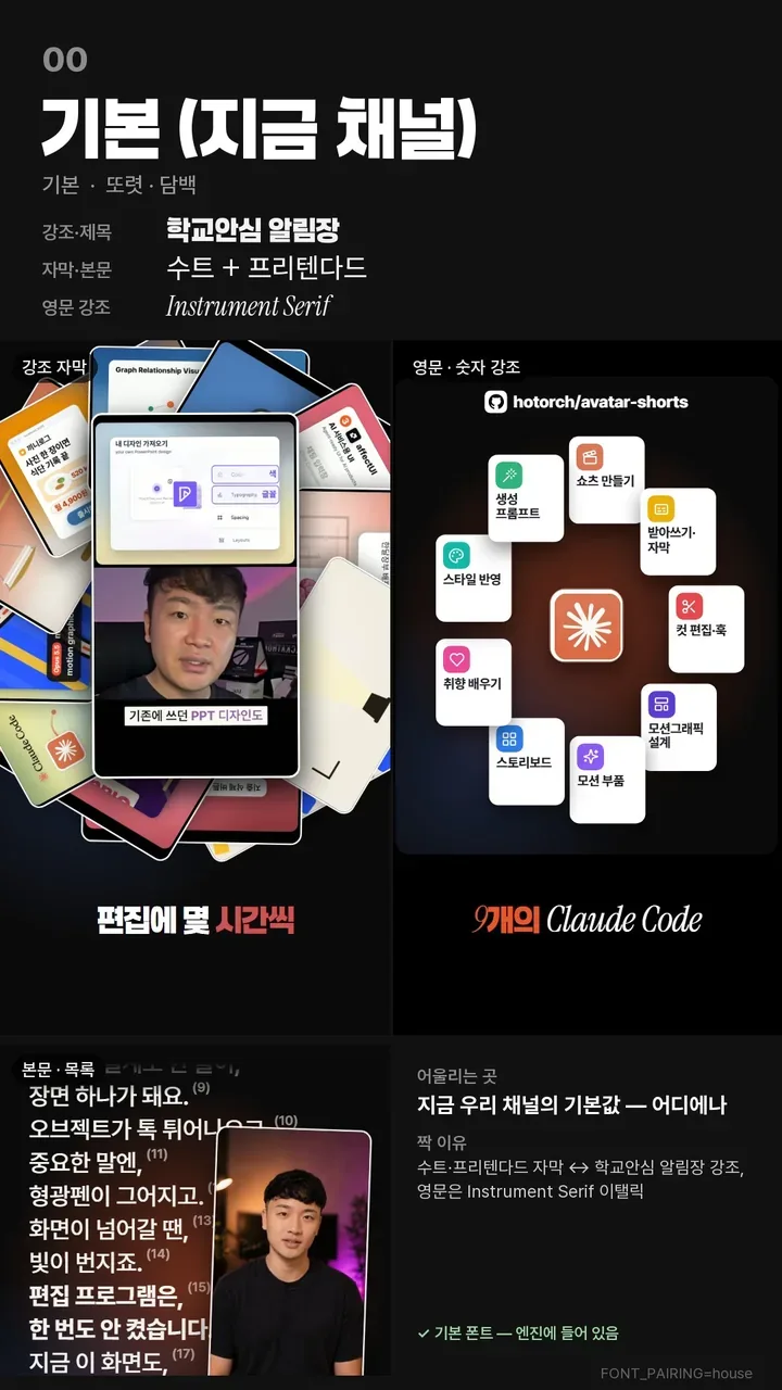 지금 채널 기본 폰트로 렌더한 쇼츠 장면 카드