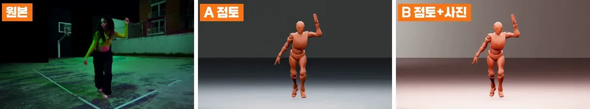H3 점토 실험 A와 사진을 더한 B의 같은 시점 비교