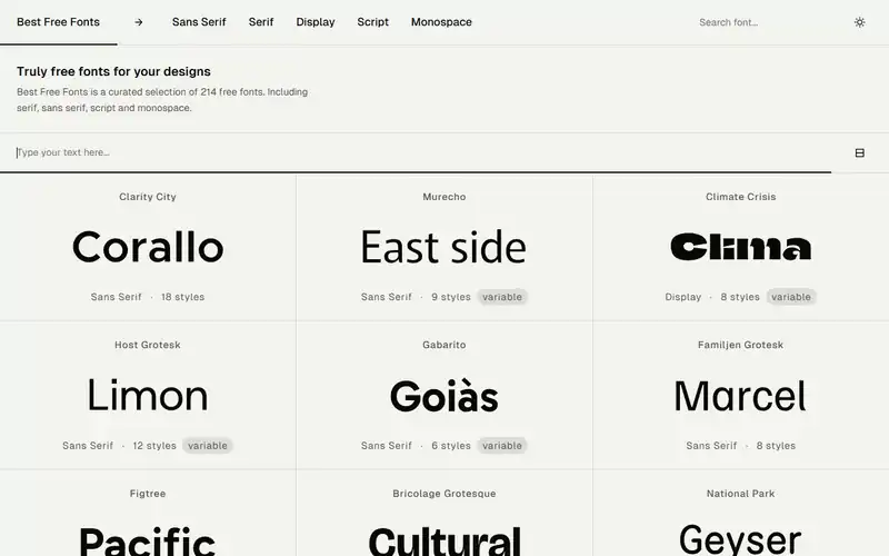Best Free Fonts 입력칸에 서비스 이름을 쳐서 폰트를 한 번에 비교하는 모습